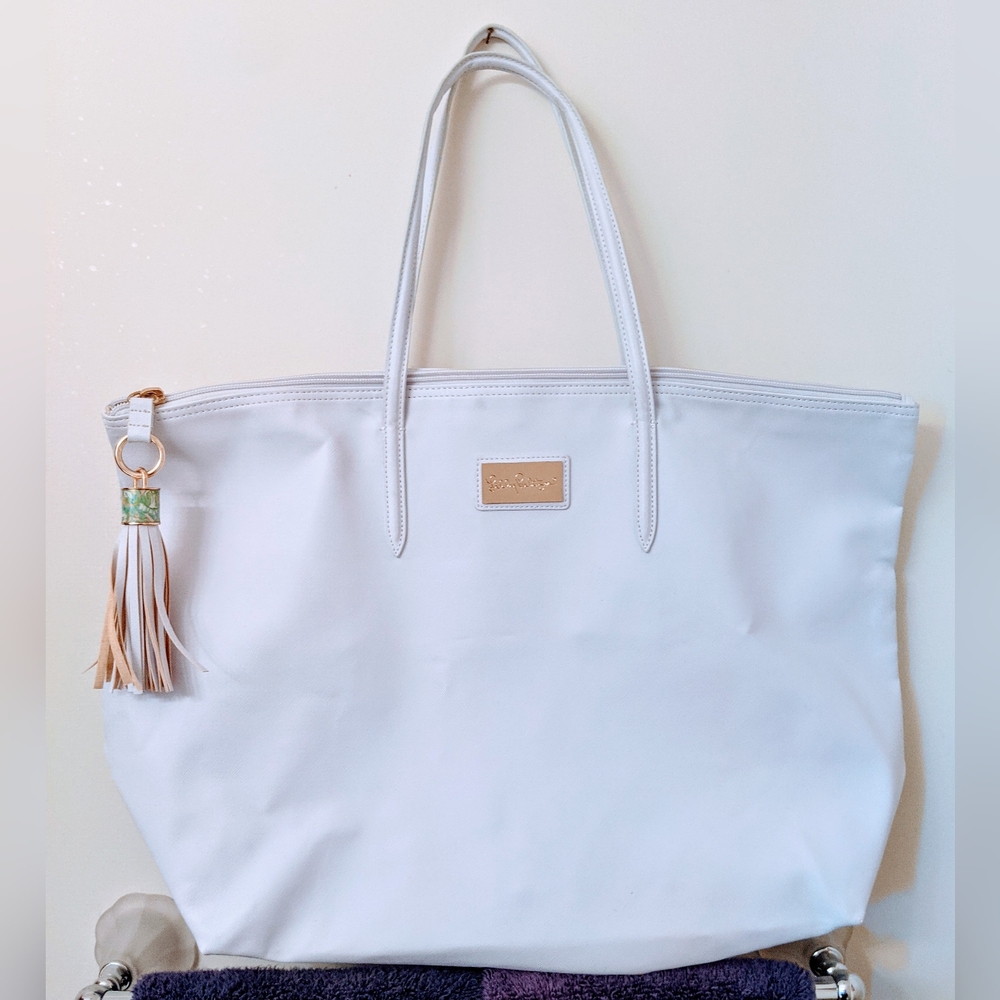 LILY PULITZER White Tote Bag with Tassel